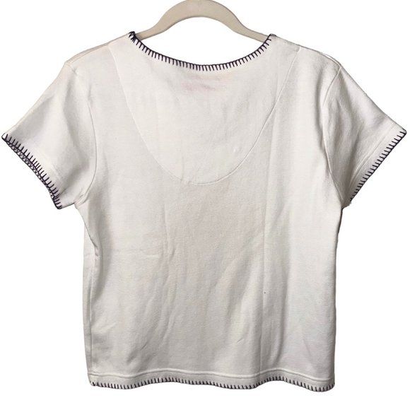 CHRISTOPHER AND BANKS WHITE V-NECK TEE PURPLE TRIM | SIZE L - Picture 3 of 5